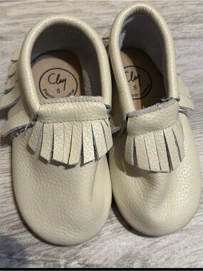 Premium Cream Fringe Moccasins for Kids